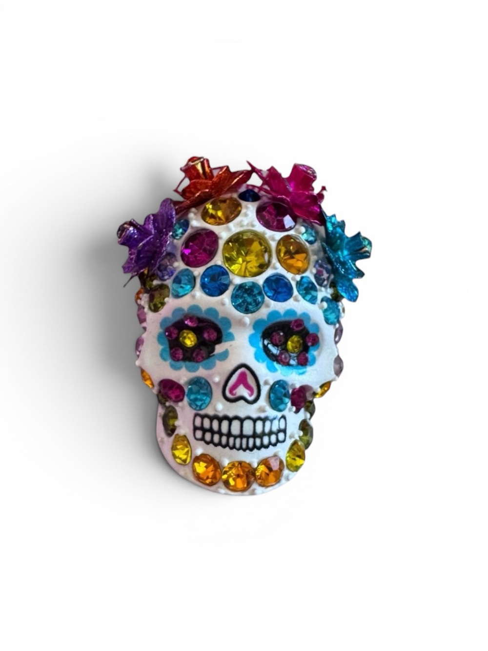 Betsey Johnson Multicolored Crystal Sugar Skull Brooch Pin